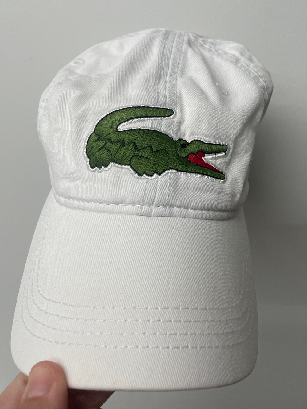 Lacoste White Cap with Green Crocodile Logo